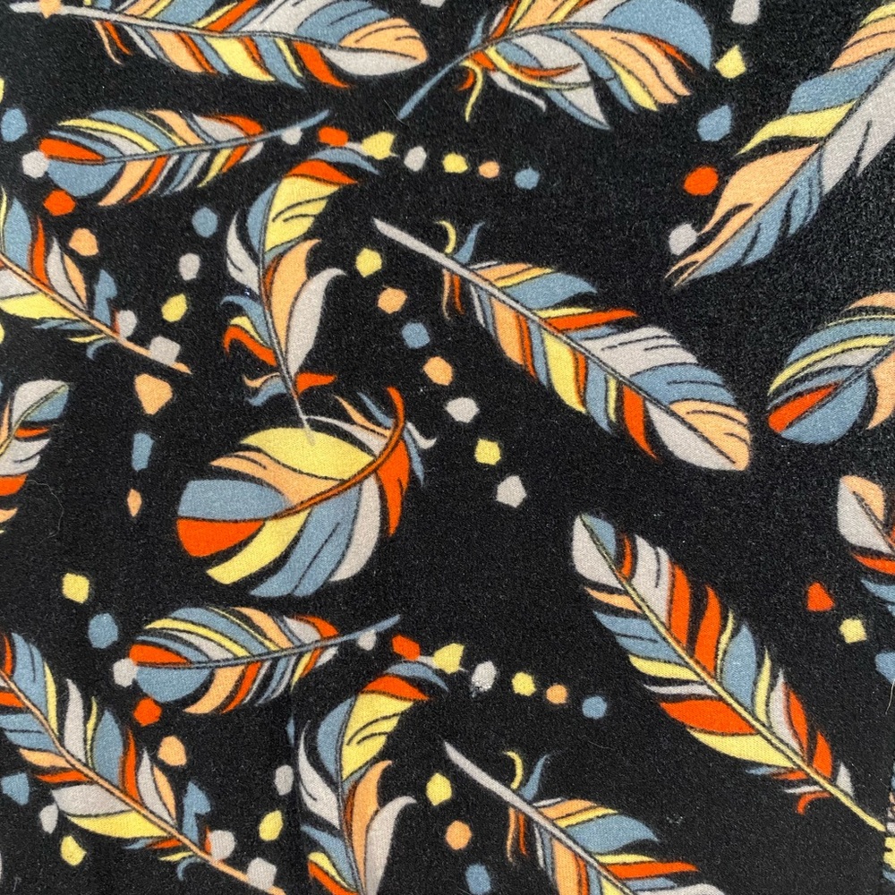 LuLaRoe OS Feather Leggings- purple, yellow, orange, black